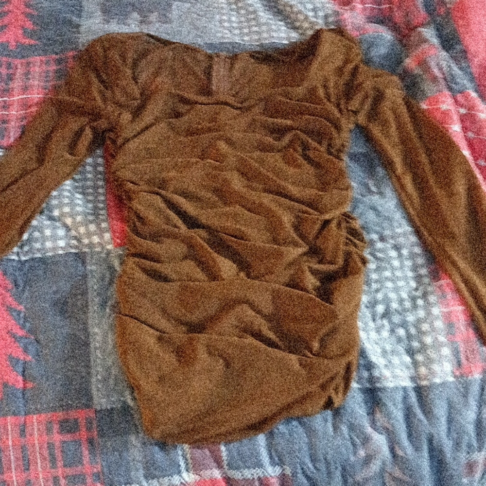 Brown Long Sleeve Ruched Dress